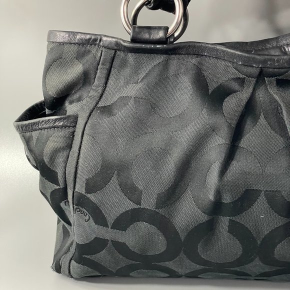 Exquisite Rare Coach # 13232P Pilot Parker Op Art Riley Bag, Black - Picture 2 of 16